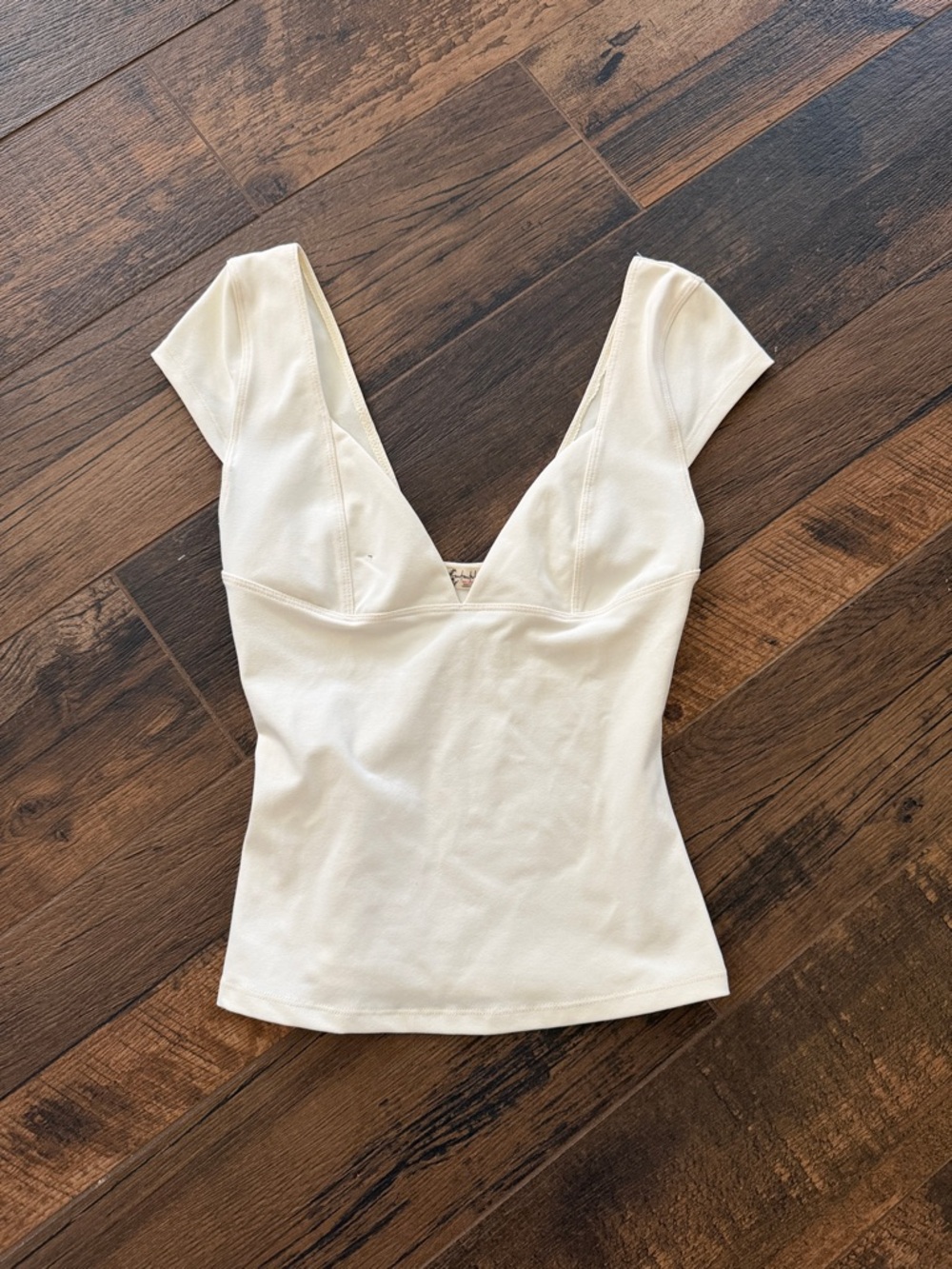 Free People Ivory V-Neck Ribbed Tank